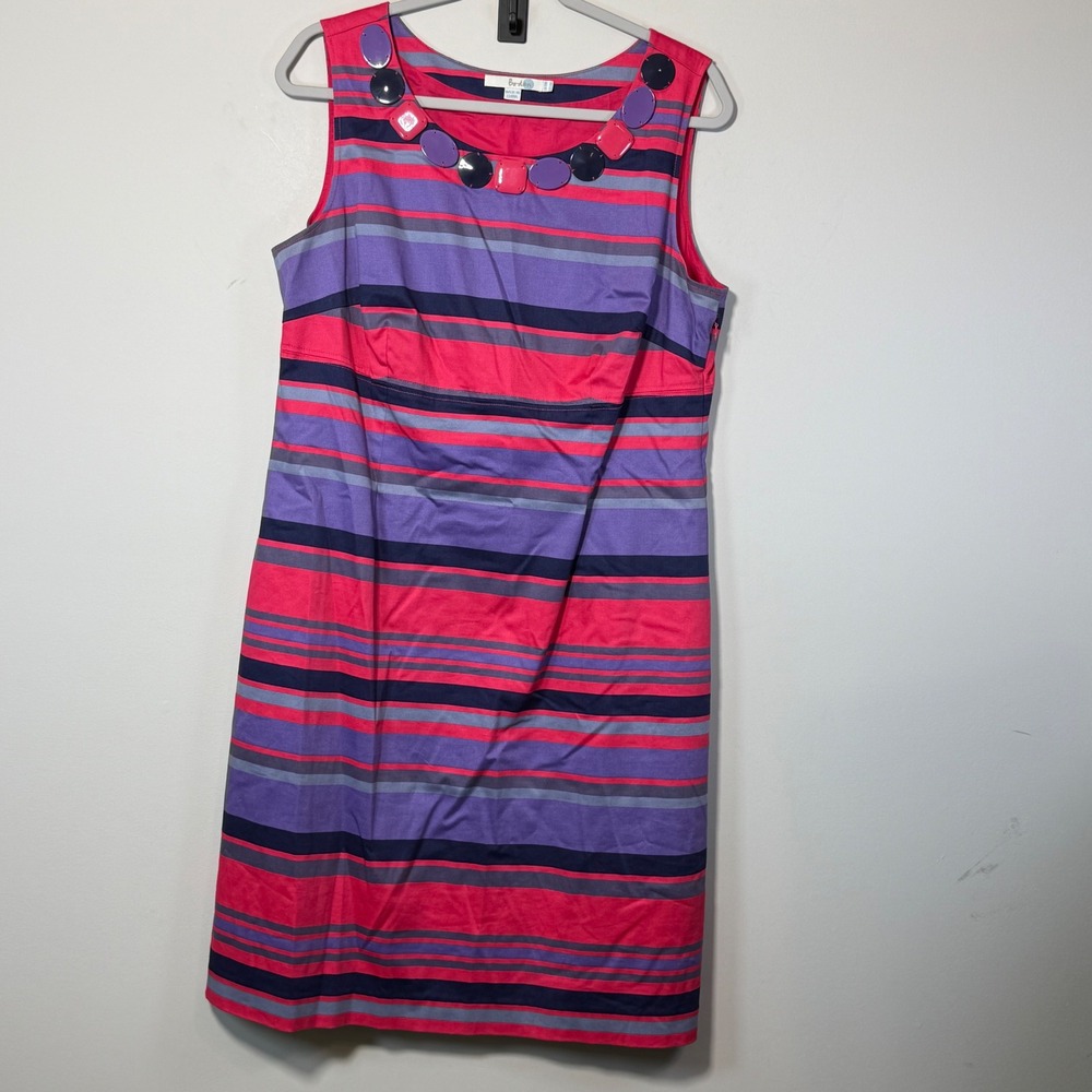 Excellent Boden Striped Shift Dress Womens 14R Pink Purple Excellent Embellished